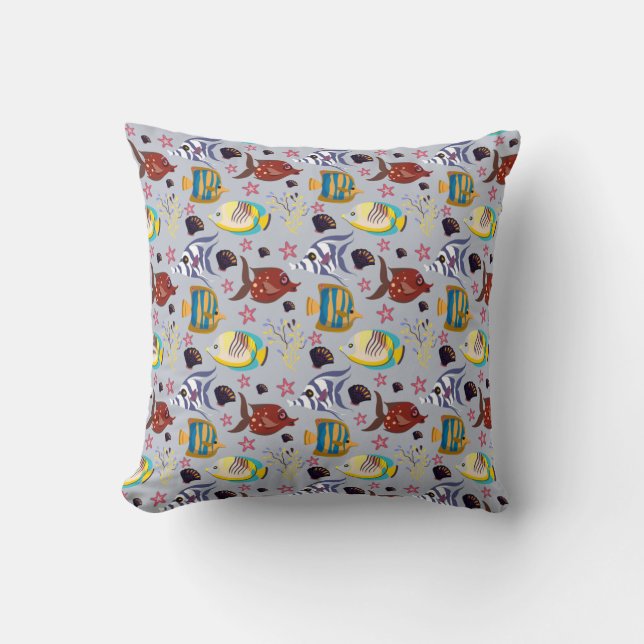 Aquatic animals pattern | ocean underwater life 2 throw pillow (Front)