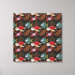 Aquatic animals pattern ocean underwater life 30 canvas print