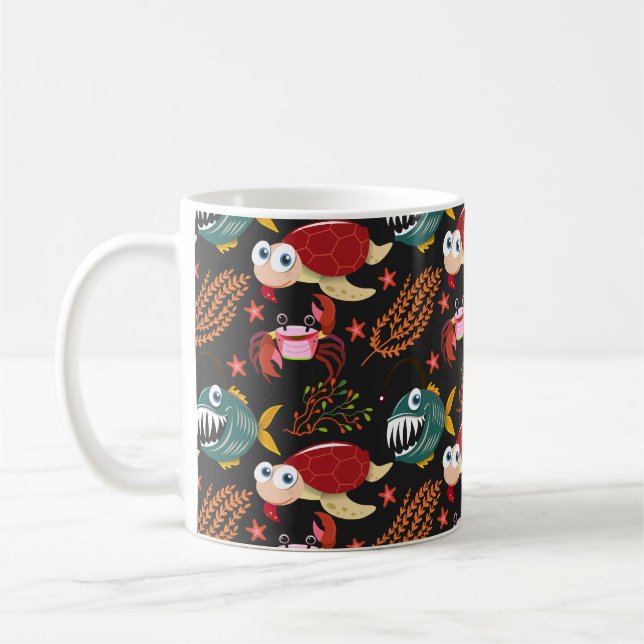 Aquatic animals pattern | ocean underwater life 30 coffee mug (Left)