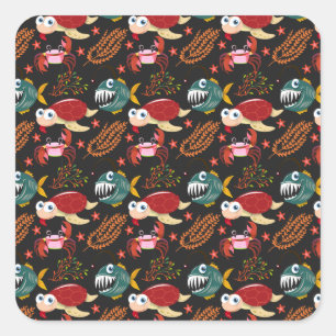 Aquatic animals pattern ocean underwater life 30 square sticker