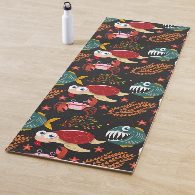 Aquatic animals pattern | ocean underwater life 30 yoga mat (In Situ)