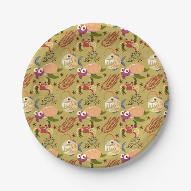Aquatic animals pattern | ocean underwater life 31 paper plate (Front)
