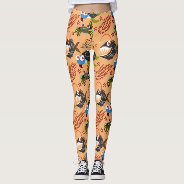 Aquatic animals pattern | ocean underwater life 32 leggings (Front)