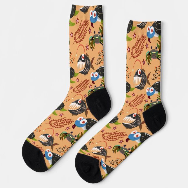 Aquatic animals pattern | ocean underwater life 32 socks (Left)