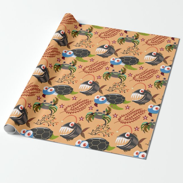 Aquatic animals pattern | ocean underwater life 32 wrapping paper (Unrolled)