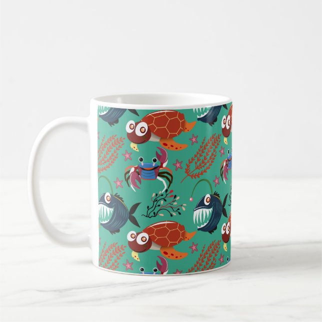 Aquatic animals pattern | ocean underwater life 33 coffee mug (Left)