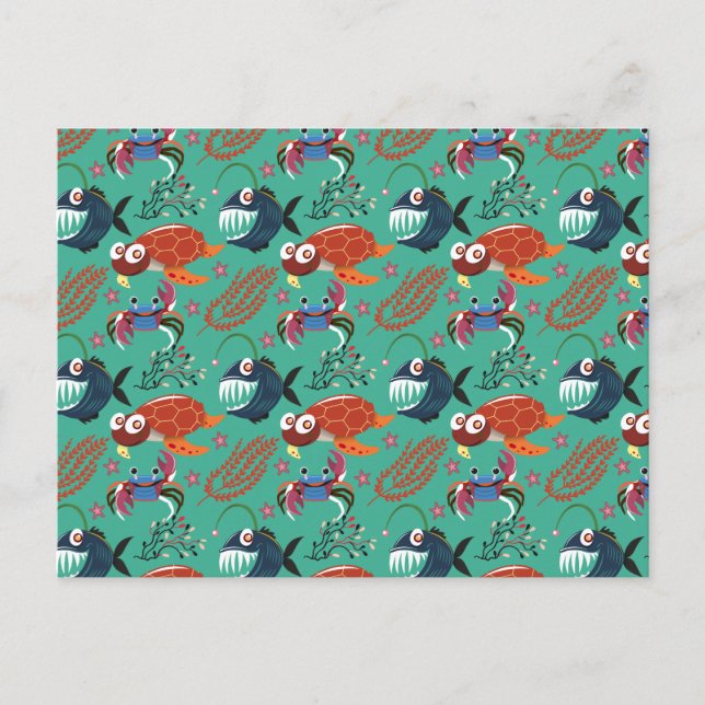 Aquatic animals pattern | ocean underwater life 33 postcard (Front)