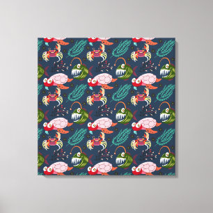 Aquatic animals pattern ocean underwater life 34 canvas print