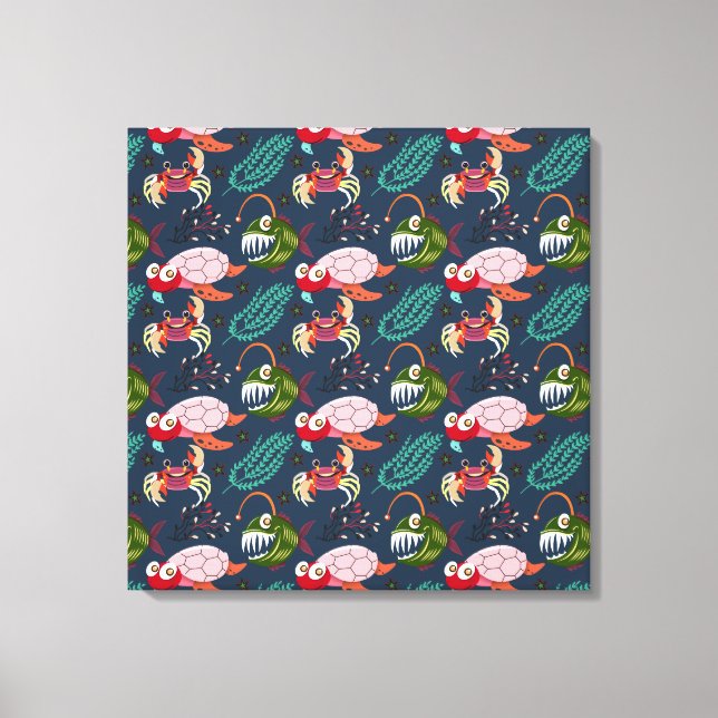 Aquatic animals pattern | ocean underwater life 34 canvas print (Front)