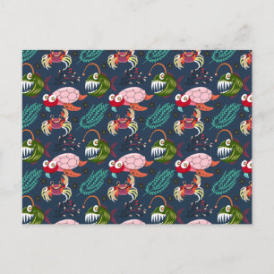 Aquatic animals pattern ocean underwater life 34 postcard