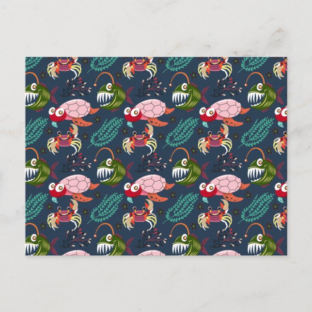 Aquatic animals pattern | ocean underwater life 34 postcard (Front)