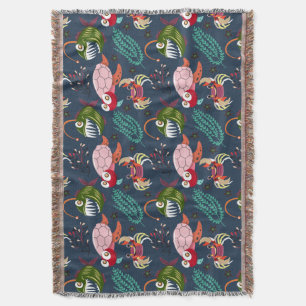 Aquatic animals pattern ocean underwater life 34 throw blanket
