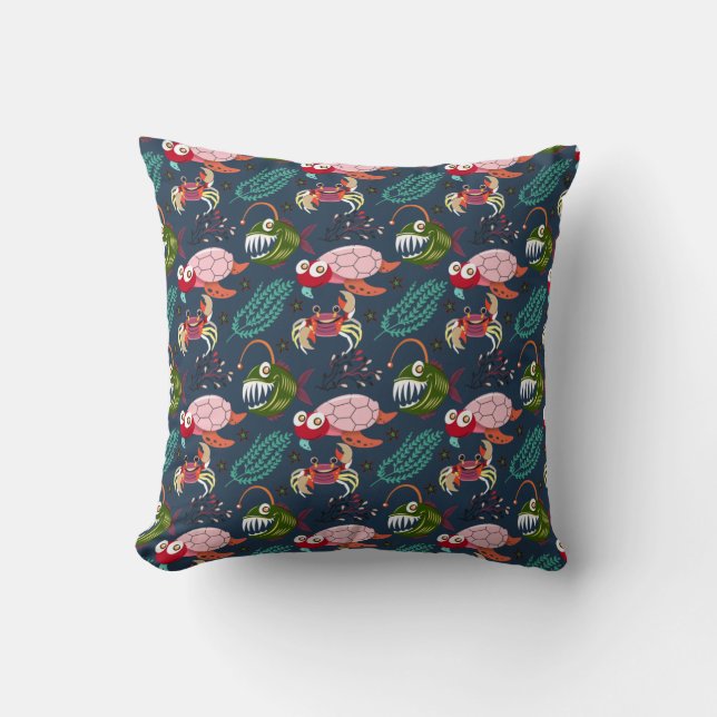 Aquatic animals pattern | ocean underwater life 34 throw pillow (Front)