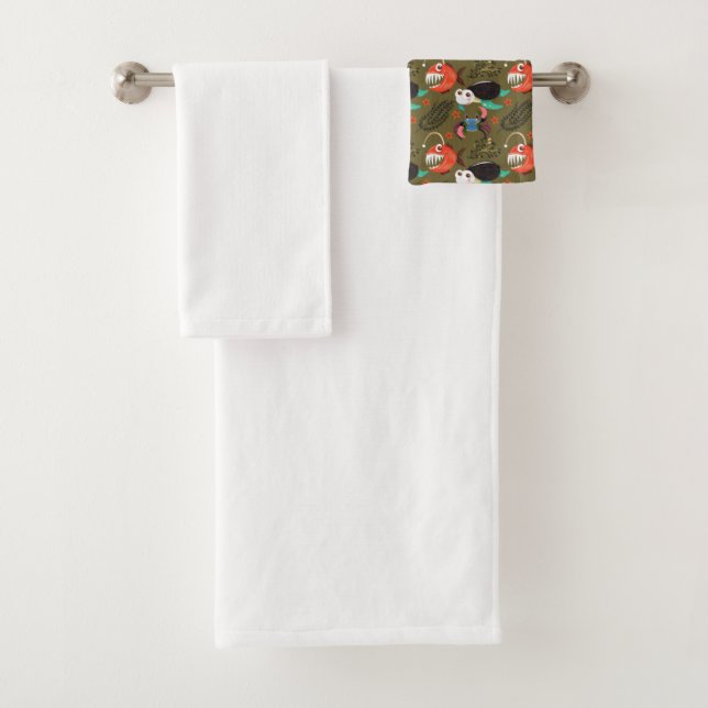 Aquatic animals pattern | ocean underwater life 36 bath towel set (Insitu)
