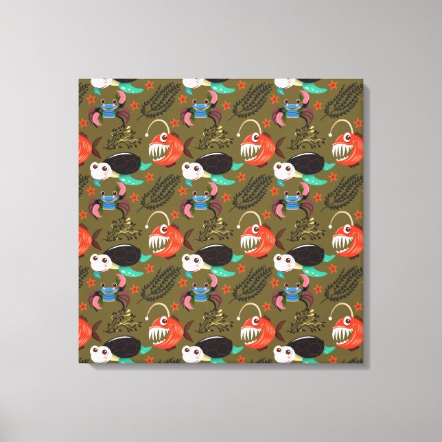 Aquatic animals pattern | ocean underwater life 36 canvas print (Front)