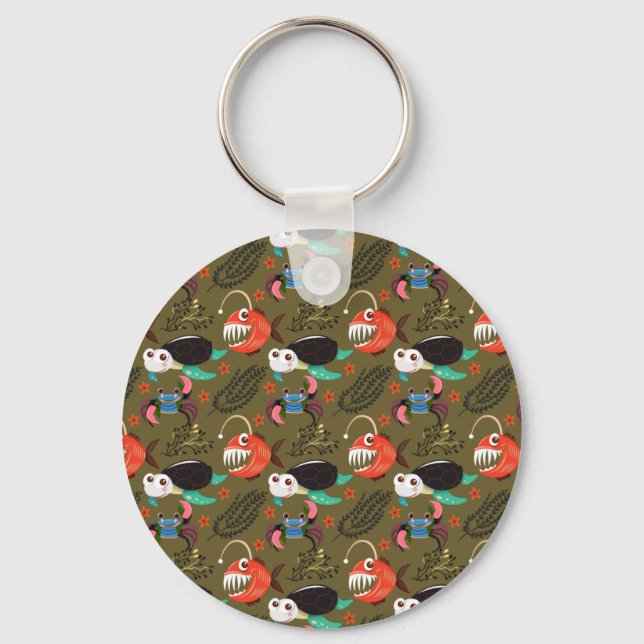 Aquatic animals pattern | ocean underwater life 36 keychain (Front)