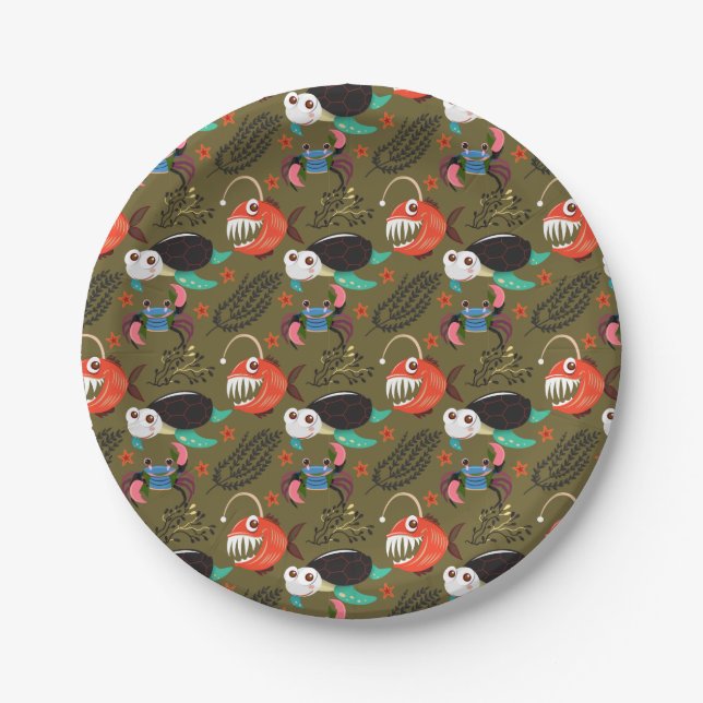 Aquatic animals pattern | ocean underwater life 36 paper plate (Front)