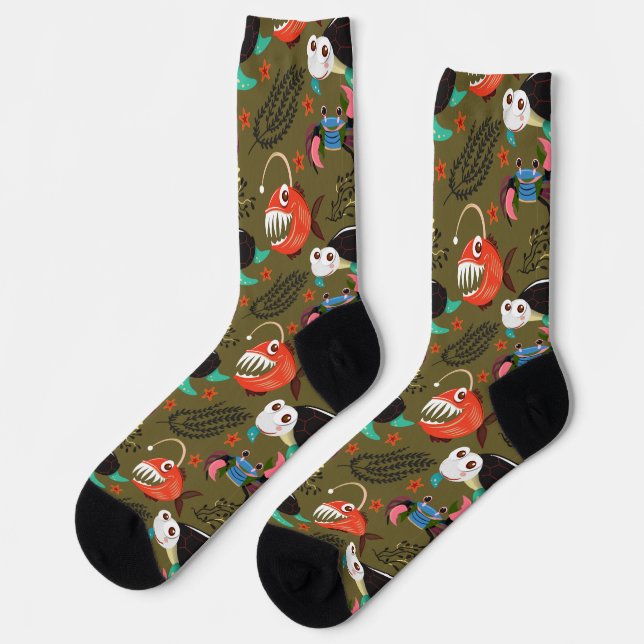 Aquatic animals pattern | ocean underwater life 36 socks (Left)