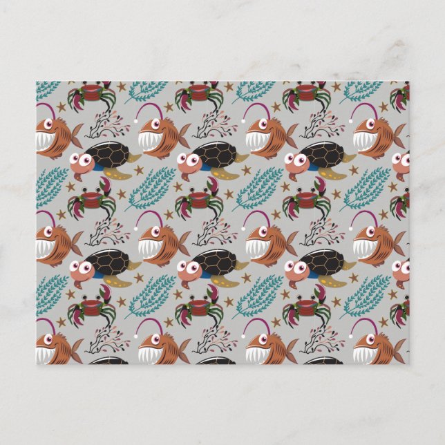 Aquatic animals pattern | ocean underwater life 37 postcard (Front)