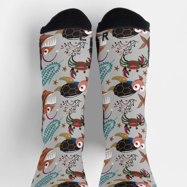 Aquatic animals pattern | ocean underwater life 37 socks (Top)