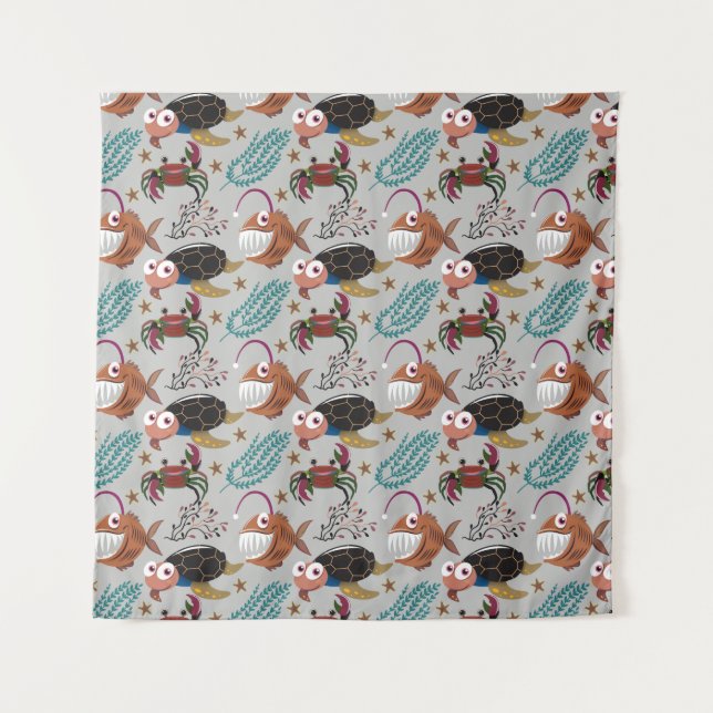 Aquatic animals pattern | ocean underwater life 37 tapestry (Front)