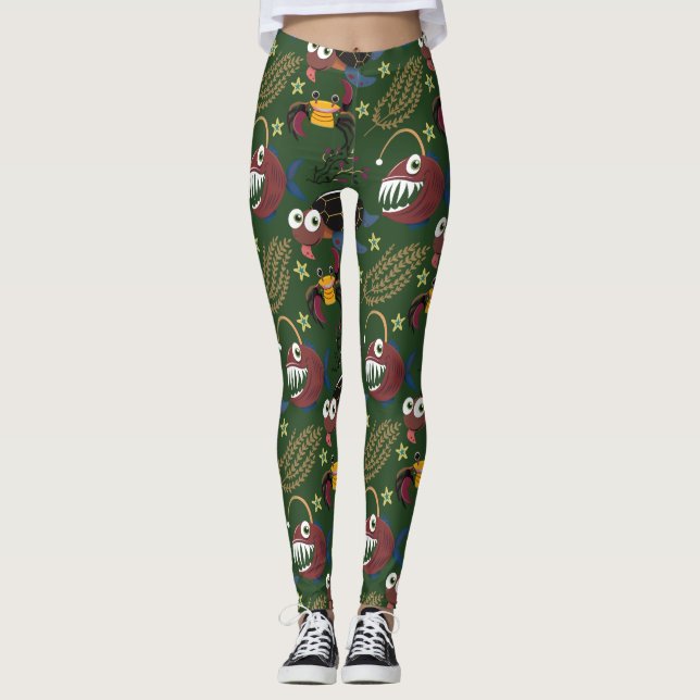 Aquatic animals pattern | ocean underwater life 38 leggings (Front)
