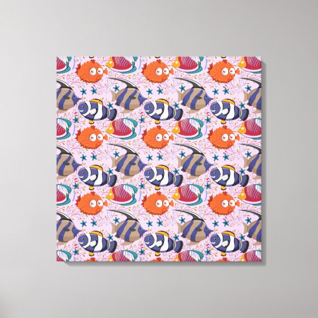 Aquatic animals pattern | ocean underwater life 39 canvas print (Front)