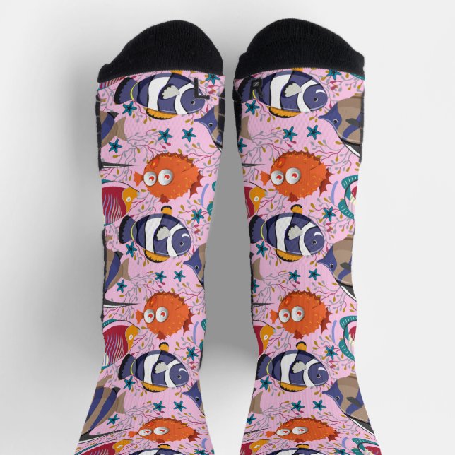 Aquatic animals pattern | ocean underwater life 39 socks (Top)