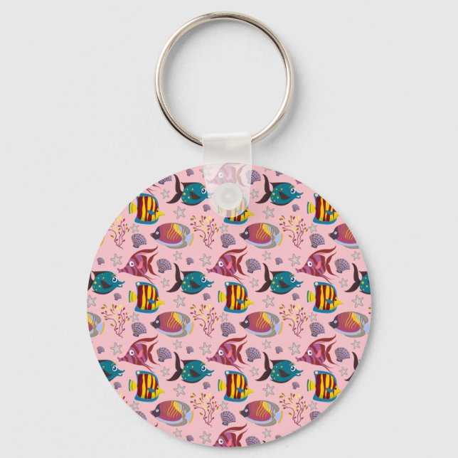 Aquatic animals pattern | ocean underwater life 3 keychain (Front)