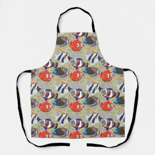 Aquatic animals pattern ocean underwater life 40 apron