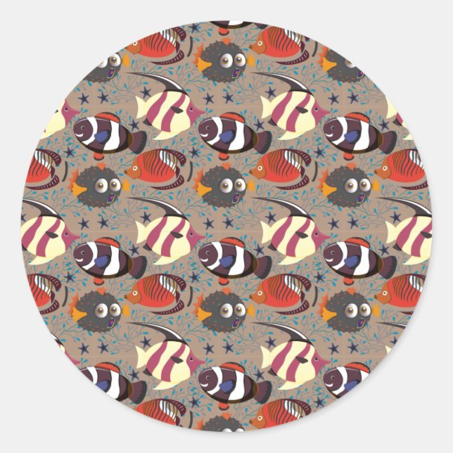 Aquatic animals pattern | ocean underwater life 41 classic round sticker (Front)