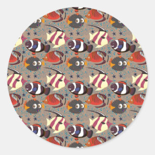 Aquatic animals pattern   ocean underwater life 41 classic round sticker