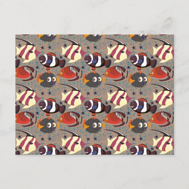 Aquatic animals pattern | ocean underwater life 41 postcard (Front)