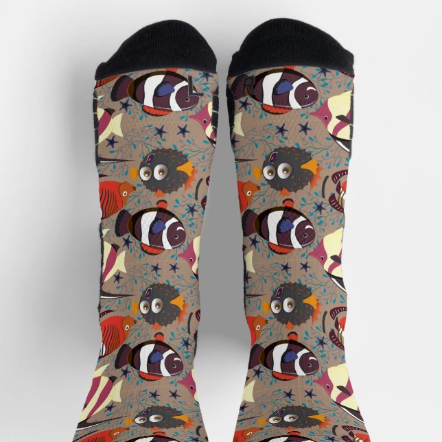 Aquatic animals pattern | ocean underwater life 41 socks (Top)