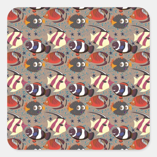 Aquatic animals pattern | ocean underwater life 41 square sticker (Front)