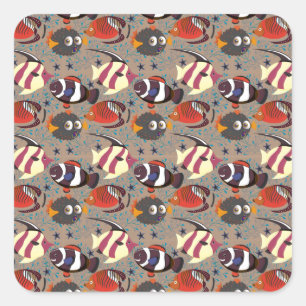 Aquatic animals pattern ocean underwater life 41 square sticker