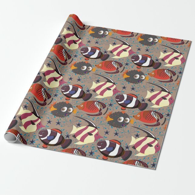 Aquatic animals pattern | ocean underwater life 41 wrapping paper (Unrolled)