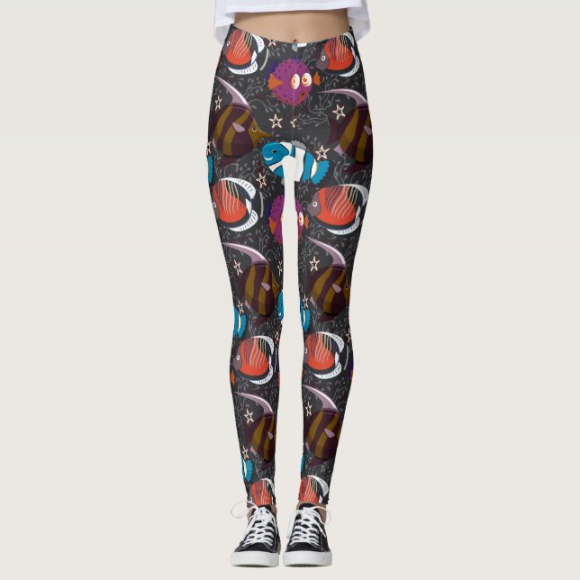 Aquatic animals pattern | ocean underwater life 43 leggings (Front)