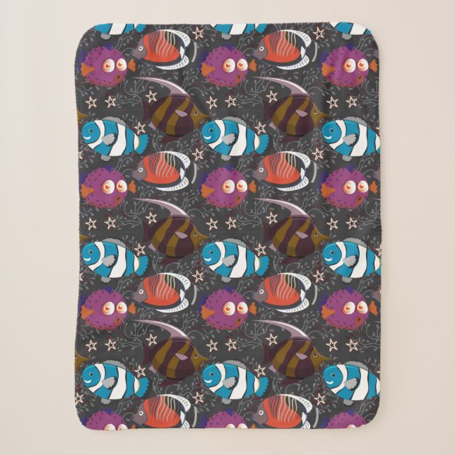 Aquatic animals pattern | ocean underwater life 43 sherpa blanket (Front)