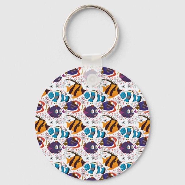 Aquatic animals pattern | ocean underwater life 44 keychain (Front)