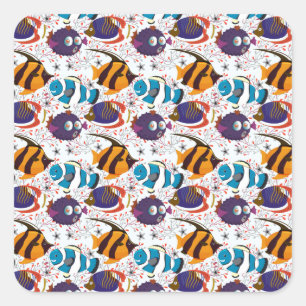 Aquatic animals pattern ocean underwater life 44 square sticker
