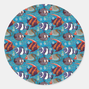 Aquatic animals pattern ocean underwater life 45 classic round sticker
