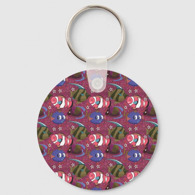Aquatic animals pattern | ocean underwater life 46 keychain (Front)