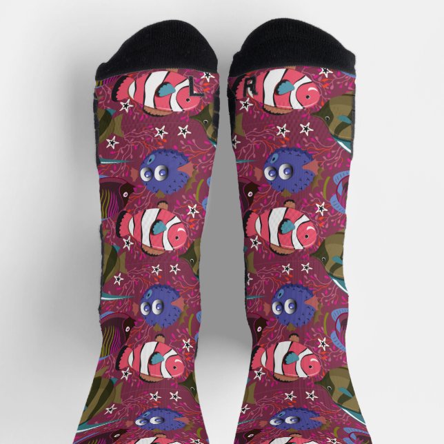 Aquatic animals pattern | ocean underwater life 46 socks (Top)