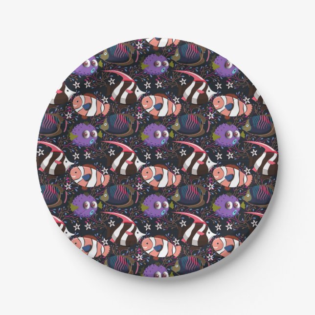 Aquatic animals pattern | ocean underwater life 47 paper plate (Front)
