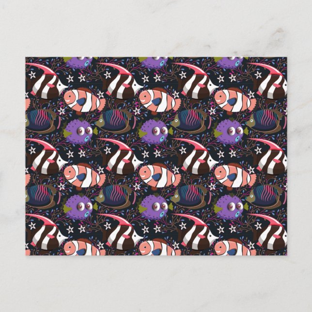 Aquatic animals pattern | ocean underwater life 47 postcard (Front)