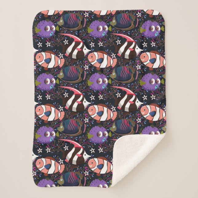 Aquatic animals pattern | ocean underwater life 47 sherpa blanket (Front)