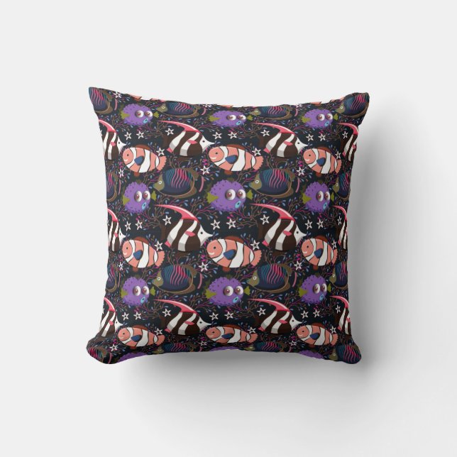 Aquatic animals pattern | ocean underwater life 47 throw pillow (Front)
