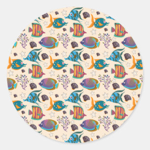 Aquatic animals pattern   ocean underwater life 5 classic round sticker