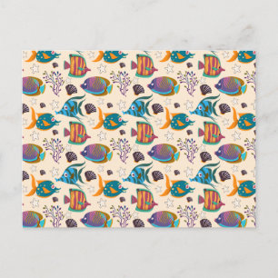 Aquatic animals pattern ocean underwater life 5 postcard